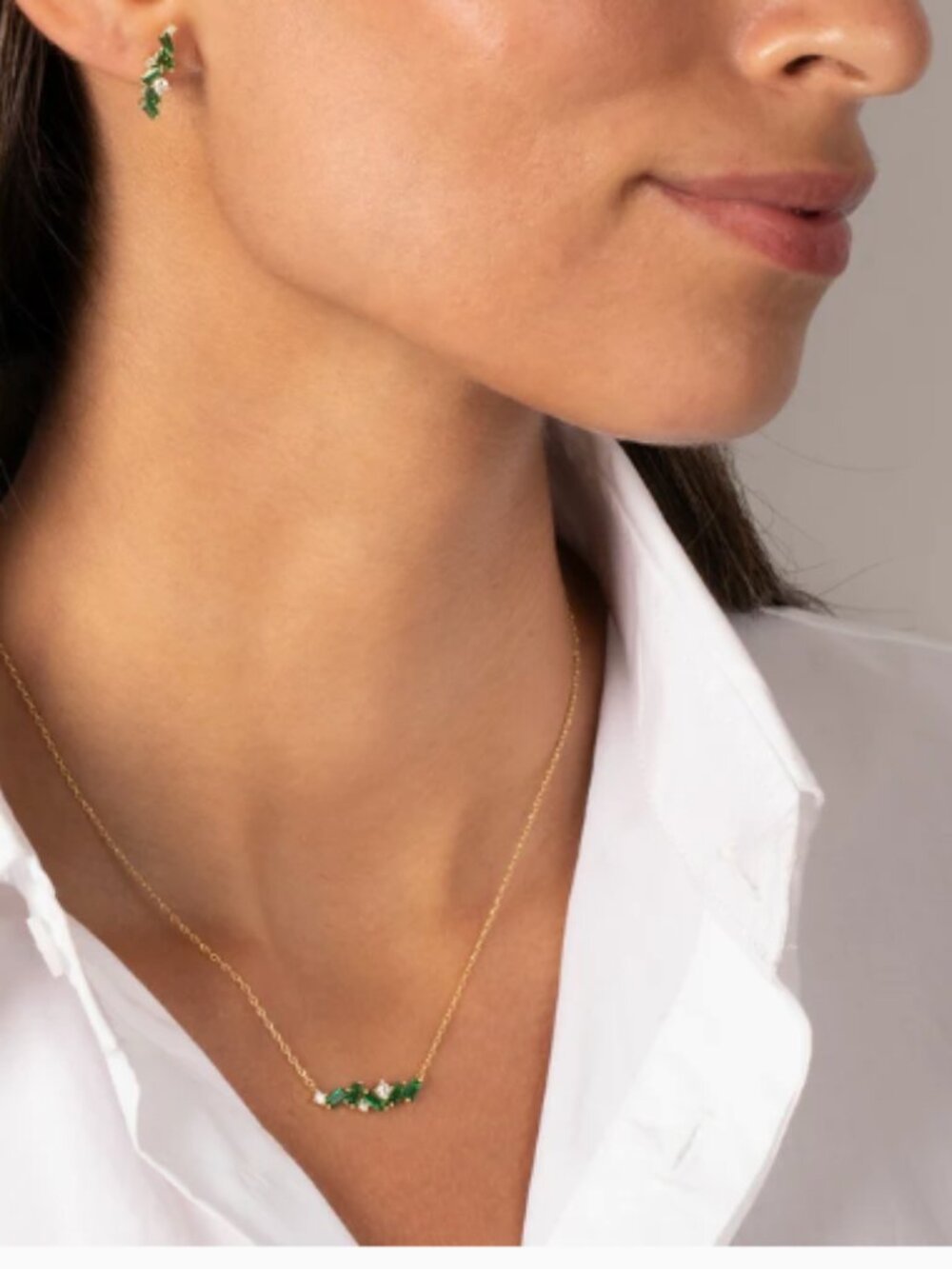 Adina Eden Emerald Green CZ Baguette Gold Tone Earring & Necklace Set Adjustable